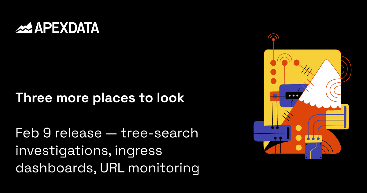 Three more places to look — Feb 9 release: tree-search investigations, ingress dashboards, URL monitoring
