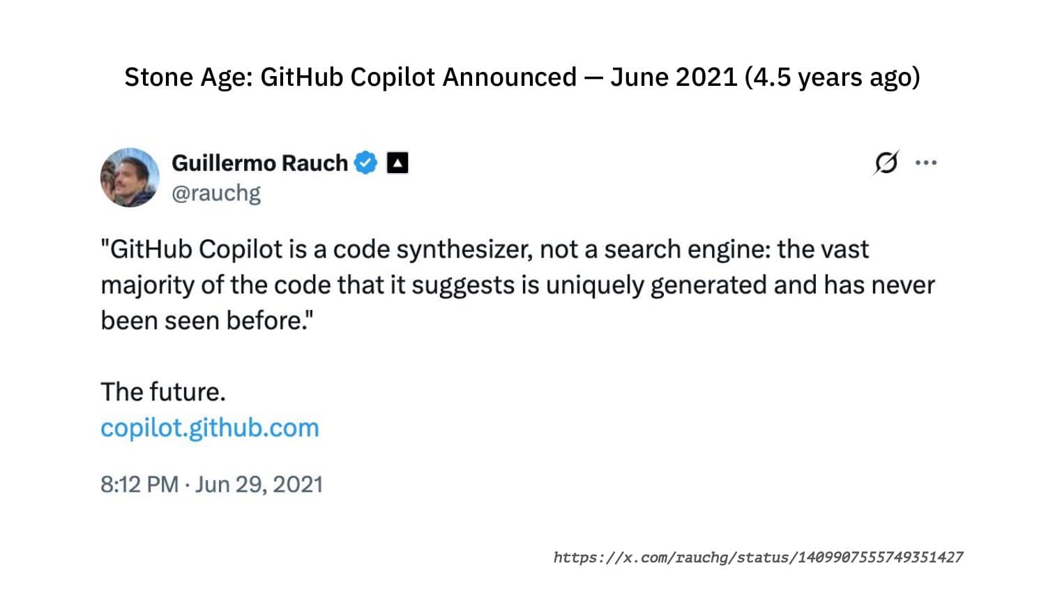 Guillermo Rauch on GitHub Copilot: 'GitHub Copilot is a code synthesizer, not a search engine'