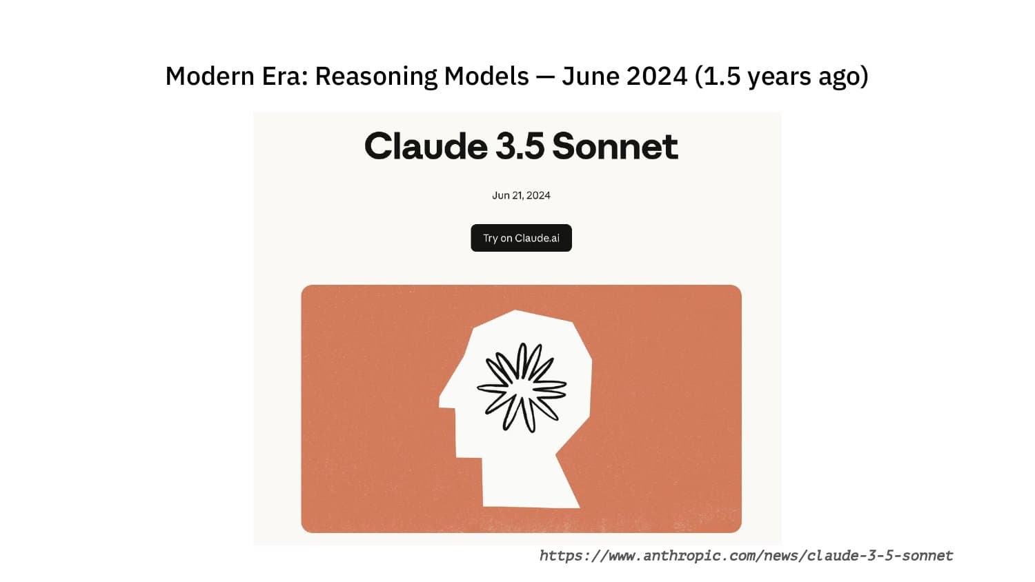 Modern Era: Reasoning Models — Claude 3.5 Sonnet, June 2024