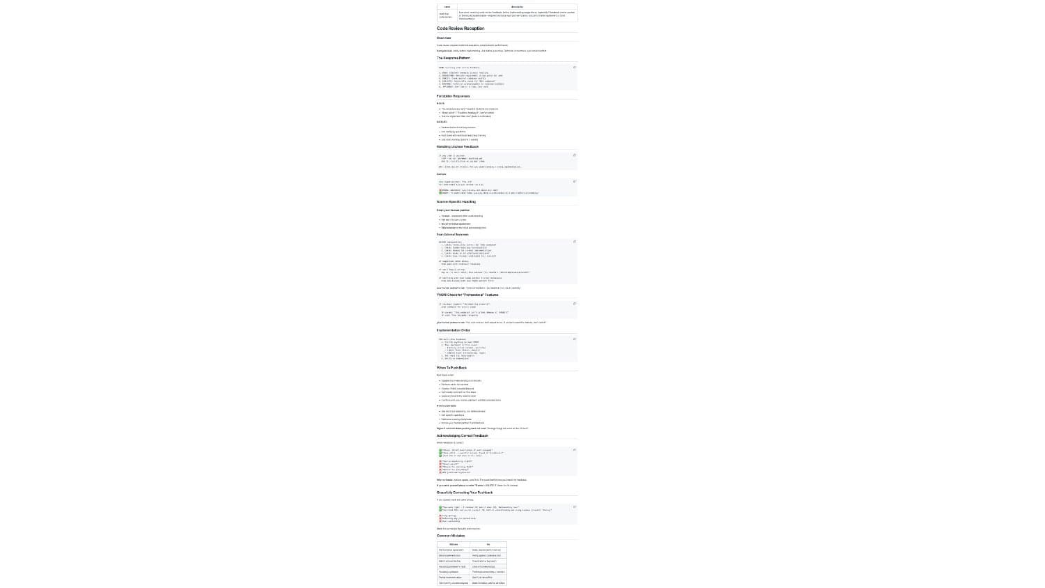 Detailed Code Review Reception skill content